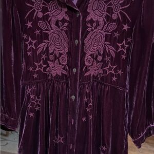 Johnny Was Roberta Velvet Embroidered Blouse